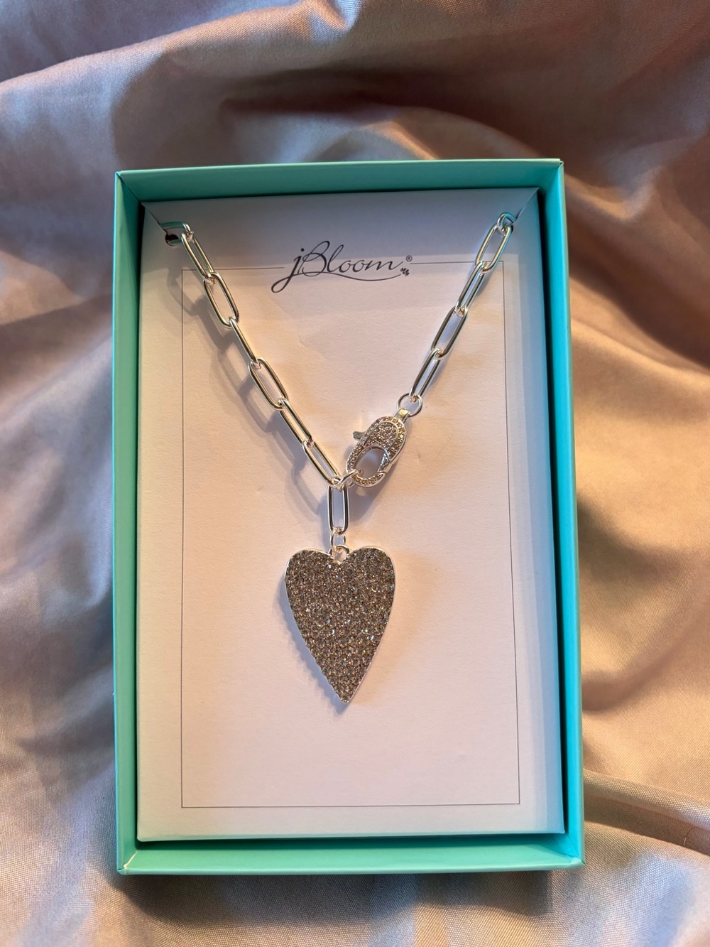 jBloom Sparkling Silver Heart Necklace New in Box